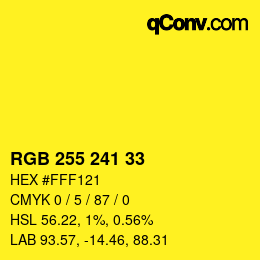 颜色代码: RGB 255 241 33 | qconv.com