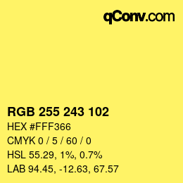 Color code: RGB 255 243 102 | qconv.com