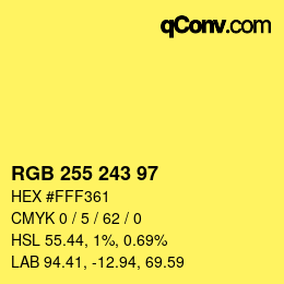 Color code: RGB 255 243 97 | qconv.com