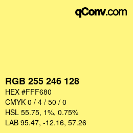 Color code: RGB 255 246 128 | qconv.com