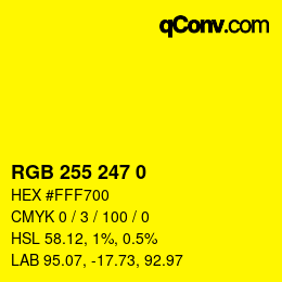 Color code: RGB 255 247 0 | qconv.com