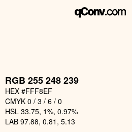 颜色代码: RGB 255 248 239 | qconv.com