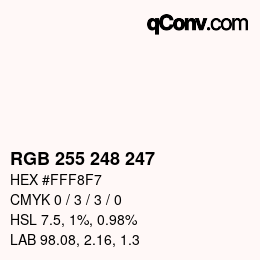 颜色代码: RGB 255 248 247 | qconv.com