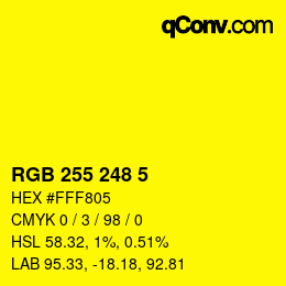 Color code: RGB 255 248 5 | qconv.com