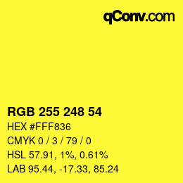 Color code: RGB 255 248 54 | qconv.com
