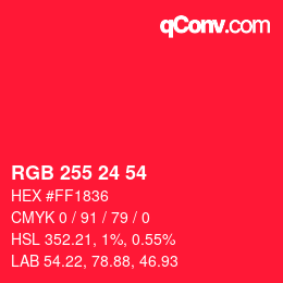 カラーコード: RGB 255 24 54 | qconv.com