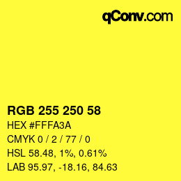カラーコード: RGB 255 250 58 | qconv.com