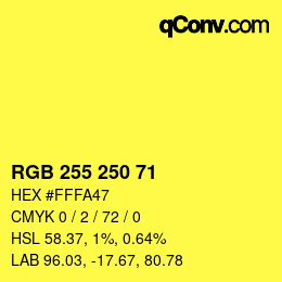 Color code: RGB 255 250 71 | qconv.com