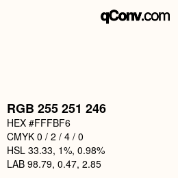 Color code: RGB 255 251 246 | qconv.com