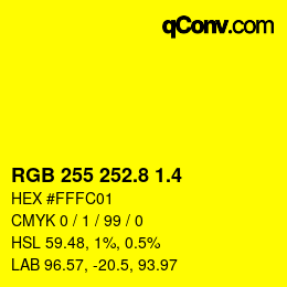 カラーコード: RGB 255 252.8 1.4 | qconv.com
