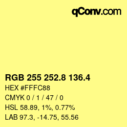 カラーコード: RGB 255 252.8 136.4 | qconv.com