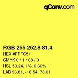 カラーコード: RGB 255 252.8 81.4 | qconv.com