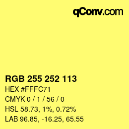 Color code: RGB 255 252 113 | qconv.com