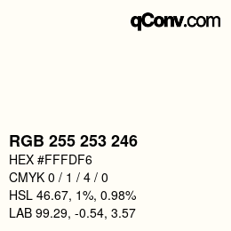カラーコード: RGB 255 253 246 | qconv.com