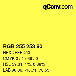 カラーコード: RGB 255 253 80 | qconv.com