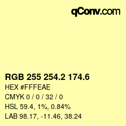 カラーコード: RGB 255 254.2 174.6 | qconv.com