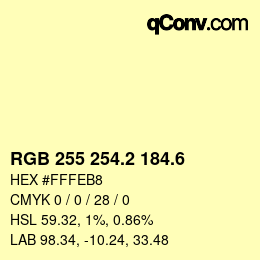 カラーコード: RGB 255 254.2 184.6 | qconv.com
