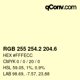 カラーコード: RGB 255 254.2 204.6 | qconv.com
