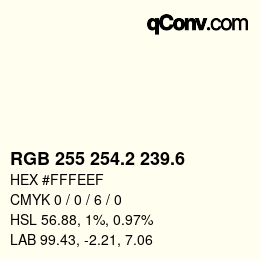 カラーコード: RGB 255 254.2 239.6 | qconv.com
