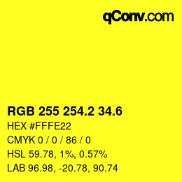 カラーコード: RGB 255 254.2 34.6 | qconv.com