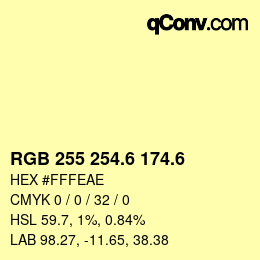 カラーコード: RGB 255 254.6 174.6 | qconv.com