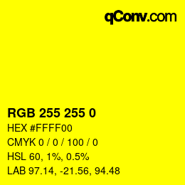 颜色代码: RGBA 255 255 0 1 | qconv.com