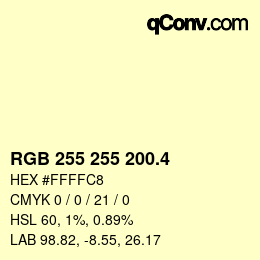カラーコード: RGB 255 255 200.4 | qconv.com
