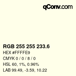カラーコード: RGB 255 255 233.6 | qconv.com