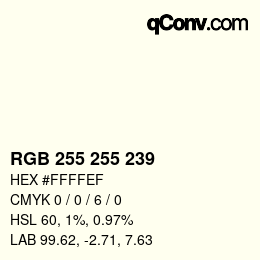 Farbcode: RGBA 255 255 239 1 | qconv.com