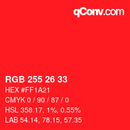 Color code: RGB 255 26 33 | qconv.com