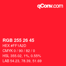 Color code: RGB 255 26 45 | qconv.com