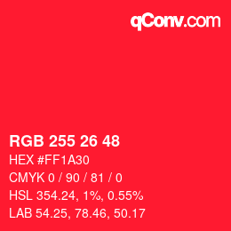 Color code: RGB 255 26 48 | qconv.com
