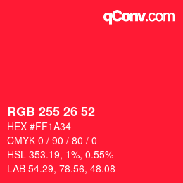 Color code: RGB 255 26 52 | qconv.com