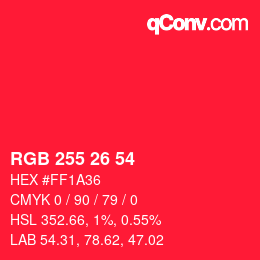 Color code: RGB 255 26 54 | qconv.com