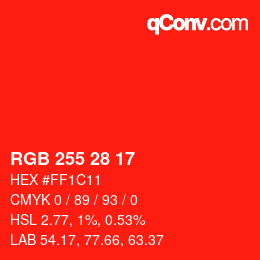 カラーコード: RGB 255 28 17 | qconv.com