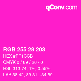 颜色代码: RGB 255 28 203 | qconv.com