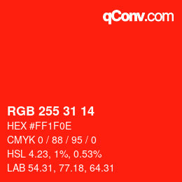 颜色代码: RGB 255 31 14 | qconv.com