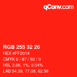 颜色代码: RGB 255 32 20 | qconv.com