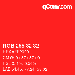 Color code: RGB 255 32 32 | qconv.com