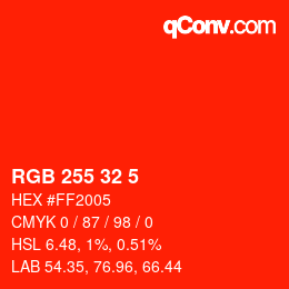 Color code: RGB 255 32 5 | qconv.com