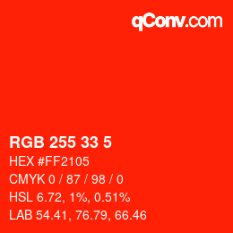 カラーコード: RGB 255 33 5 | qconv.com