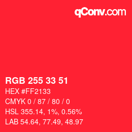 Código de color: RGB 255 33 51 | qconv.com