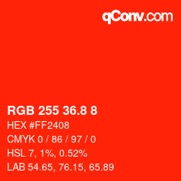 カラーコード: RGB 255 36.8 8 | qconv.com