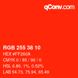 颜色代码: RGB 255 38 10 | qconv.com