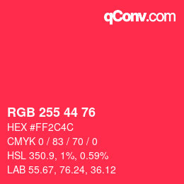 Color code: RGB 255 44 76 | qconv.com