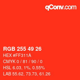 颜色代码: RGB 255 49 26 | qconv.com