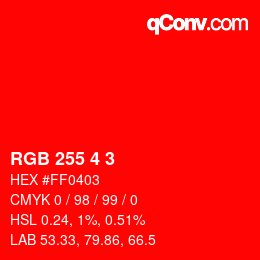 Color code: RGB 255 4 3 | qconv.com