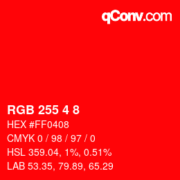 Color code: RGB 255 4 8 | qconv.com