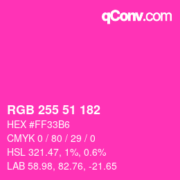 颜色代码: RGB 255 51 182 | qconv.com