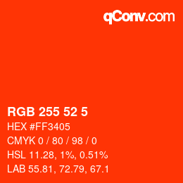 Color code: RGB 255 52 5 | qconv.com